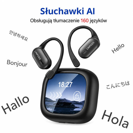 Słuchawki tłumaczące AI z Ekranem