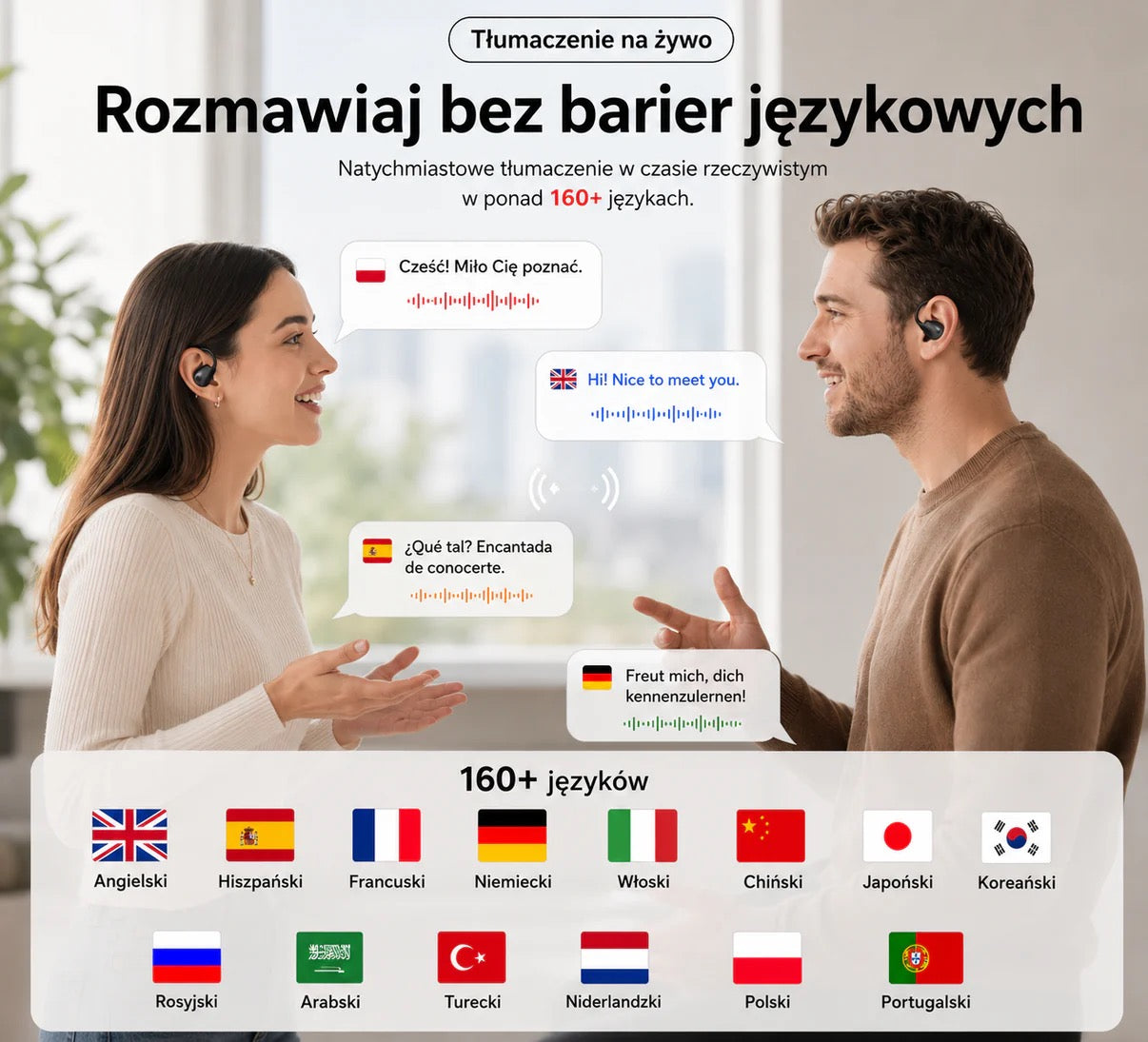 Słuchawki tłumaczące AI z Ekranem