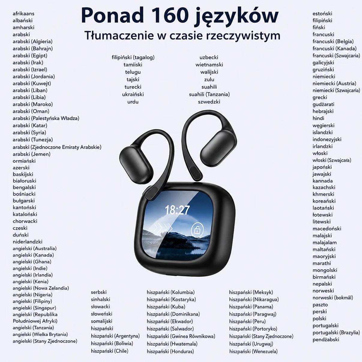 Słuchawki tłumaczące AI z Ekranem